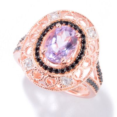 SS/P RING PINK AMETHYST w/ BLK SPINEL & WHT ZIRCON