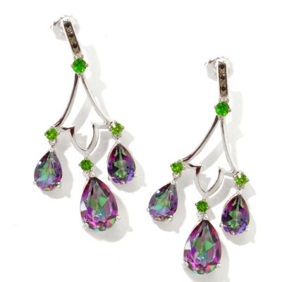 SS/PLAT EAR QUARTZ w/ CHROME DIOP & BLK SPINEL CHANDELIER