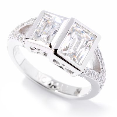 TYCOON SS/PLAT DOUBLE BEZEL SET RECTANGULAR TYCOON CUT RING