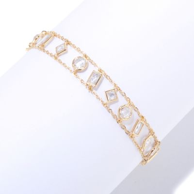 TYCOON SS/CHOICE SQUARE, RECTANGULAR AND ROUND BEZEL SET DOUBLE CHAIN BRCLT