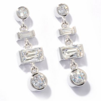121-166 - TYCOON for Brilliante&reg; Platinum Embraced&trade; 2.18 DEW Round & Rectangle Dangle Earrings