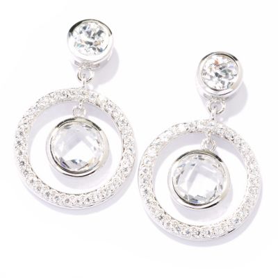 TYCOON SS/PLAT BEZEL SET ROUND CUT TYCOON HALO DANGLE EARRING