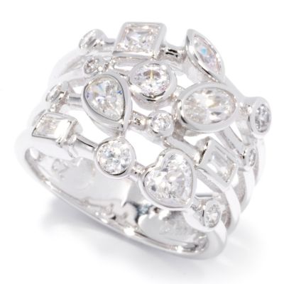 BELITA SS/PLAT FOUR ROW MULTI CUT BEZEL SET RING