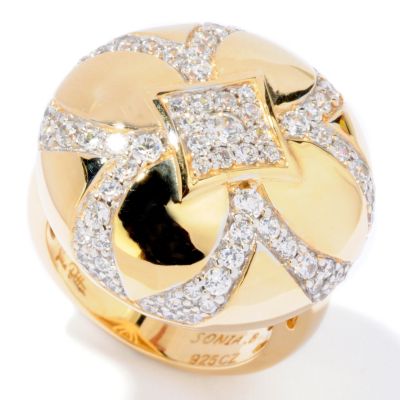 SB SS/GOLD PAVE AND POLISHED ROUND FLOWER RING