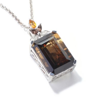 SS/PLAT PEND SMOKETRINE w/ MARQUISE GEM & WHT ZIRCON w/ 18" CHAIN