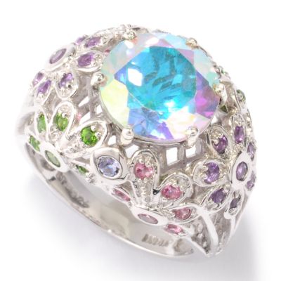 SS/PLAT RING TOPAZ & MULTI-GEM