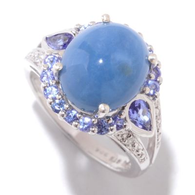 121-214 - NYC II 12 x 10mm Oregon Blue Opal, Tanzanite & Diamond Ring 