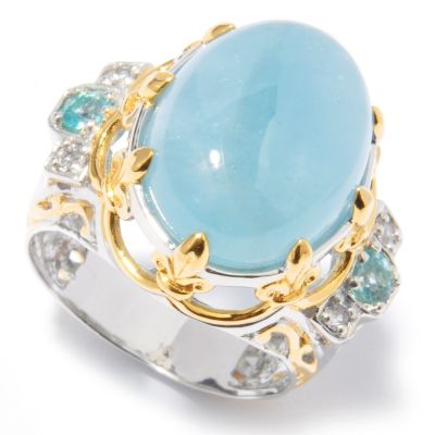 121-227 - Gems en Vogue II 16 x 12mm Aquamarine, White Sapphire & Apatite Ring