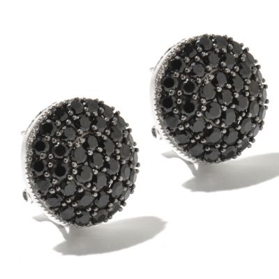 SS ROUND BLACK SPINEL OMEGA BACK EARRINGS