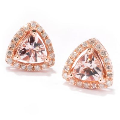14K RG TRILLION MORGANITE AND DIAMOND EARRING