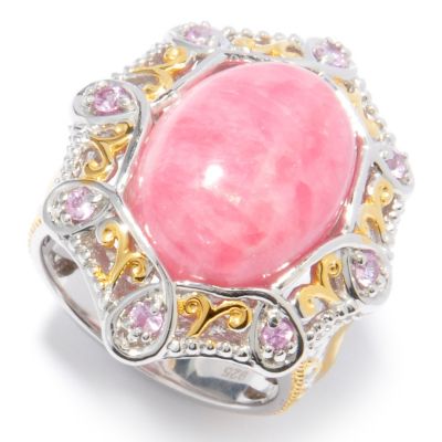 SS/PALL/18KGP RING RHODOCHROSITE w/ PINK SAPH