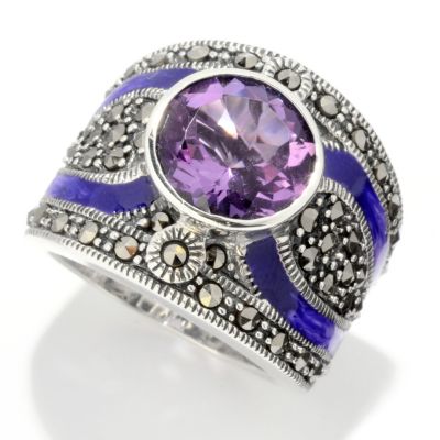 121-287 - Dallas Prince Sterling Silver Amethyst Ring Made w/ Swarovski&reg; Marcasite