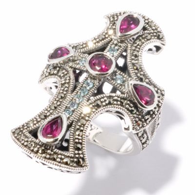 121-288 - Dallas Prince Sterling Silver Multi Gem Ring Made w/ Swarovski&reg; Marcasite