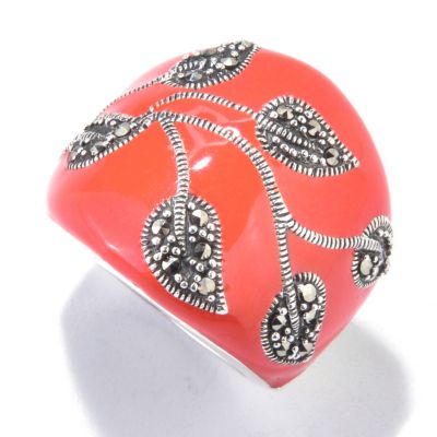 121-292 - Dallas Prince Sterling Silver Enamel Leaf Ring Made w/ Swarovski&reg; Marcasite