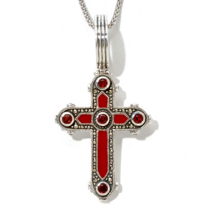 SS GARNET ENAMEL CROSS CHARM