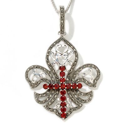 SS FLEUR DE LIE CHARM WITH GARNET GEMSTONES