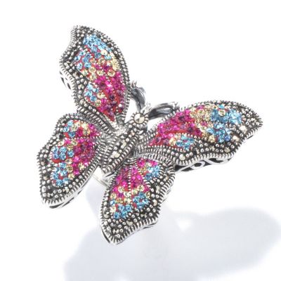 121-296 - Dallas Prince Sterling Silver Multi Crystal Ring Made w/ Swarovski&reg; Marcasite