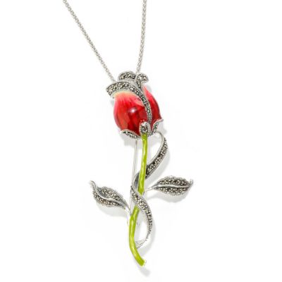121-297 - Dallas Prince Sterling Silver Rose Pin/Pendant Made w/ Swarovski&reg; Marcasite