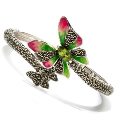 SS HINGED BANGLE WITH ENAMEL BUTTERFLY AND MARCASITE BUTTERLY