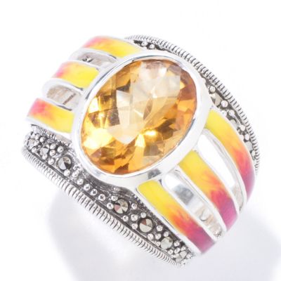 SS OVAL CITRINE WITH YELLOW TO RED ENAMEL