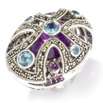 121-311 - Dallas Prince Sterling Silver Multi Gem Ring Made w/ Swarovski&reg; Marcasite