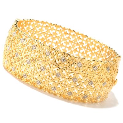 SS/18KGP BRAC .10CT DIAMOND WIDE HINGED BANGLE