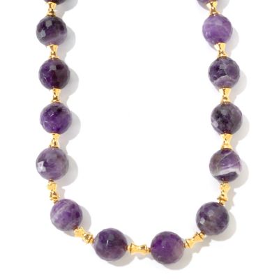 SS/18KGP NECK ROUND AMETHYST & POLISHED SPACERS - 18" w/ 4" EXT