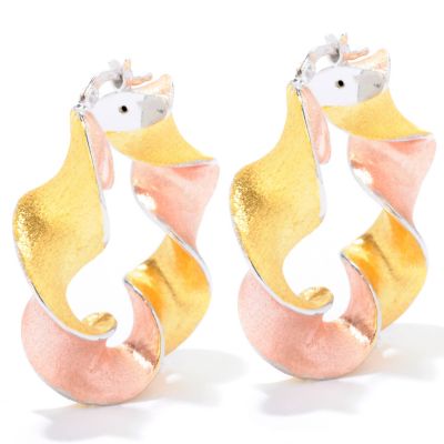 121-346 - Portofino Gold Embraced&trade; Polished & Satin Finished Ribbon Hoop Earrings