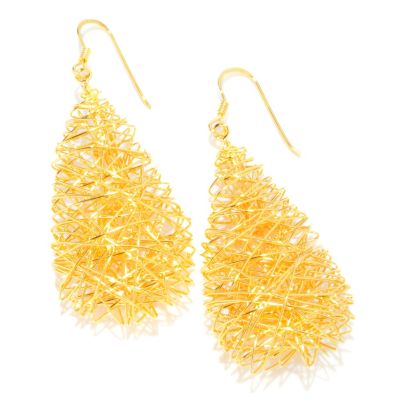 SS/18KGP EAR POLISHED WIRE WRAPPED TEARDROP