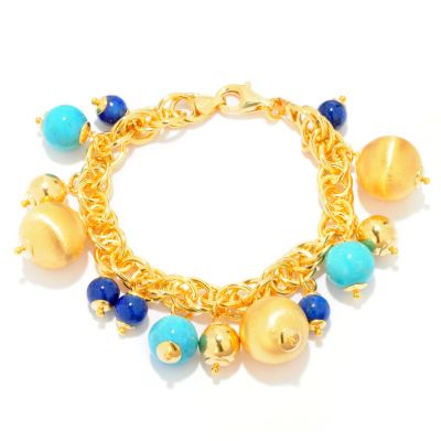 121-354 - Portofino Gold Embraced&trade; 7.75'' Turquoise & Lapis Beaded Charm Bracelet