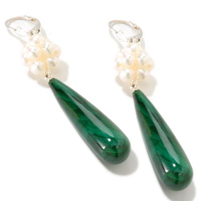 121-383 - Gem Insider Sterling Silver 4-4.5mm Freshwater Cultured Pearl & Gemstone Earrings