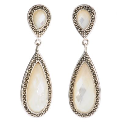 SS WHITE MOP & MARCASITE EARRINGS