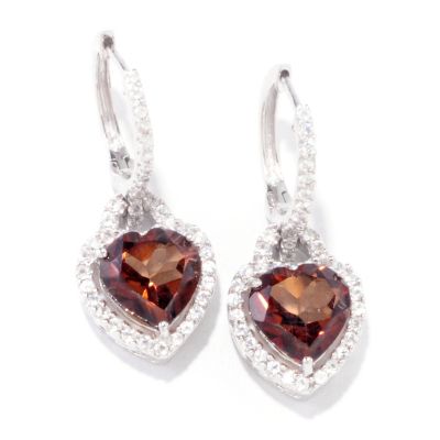 SS HEART DROP EARRING USE CHOCOLATE TOPAZ HEART AND WHT ZIRCON
