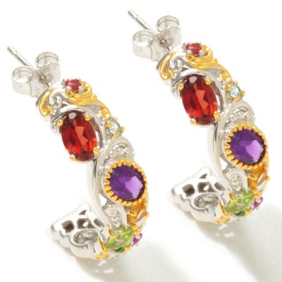 121-410 - Gems en Vogue II 3.56ctw Multi Gemstone ''Carnaval'' J-Hoop Earrings