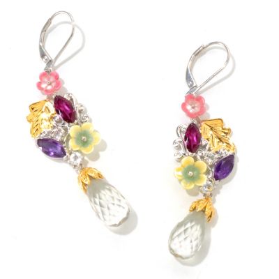 SS/PALL/18KGP EAR MULTI-GEM & SHELL FLOWER BRIOLETTE DROP