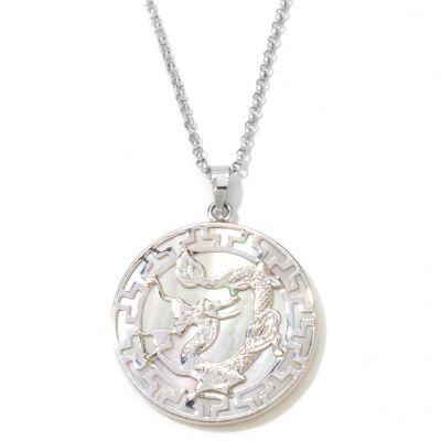 121-415 - Sterling Silver 25mm Mother-of-Pearl Dragon Medallion Pendant w/ Chain
