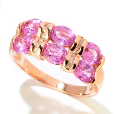 14K RG PINK SAPP RING 2 ROW TENSION SET