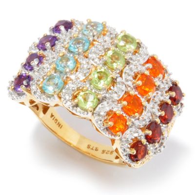 SS/P RING MULTI-GEMSTONE & DIAMOND ACCENT