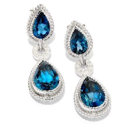SS/PLAT EAR LONDON BLUE TOPAZ & DIAMOND TEARDROP