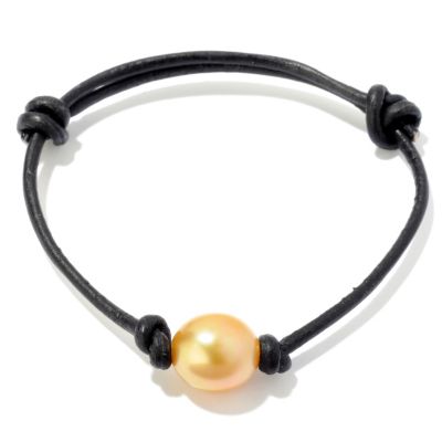 10mm GOLDEN SOUTH SEA PEARL ADJUSTABLE LEATHER BRACELET