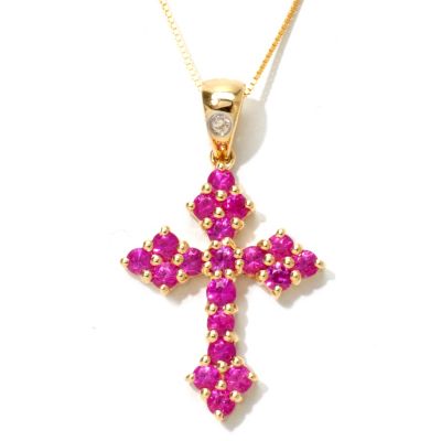 14K YG RUBY CROSS WITH CHAIN