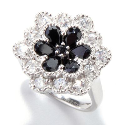 SS/P RING MULTI-GEMSTONE & DIA ACCENT FLOWER CLUSTER