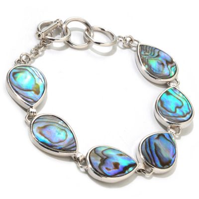 121-484 - Gem Insider Sterling Silver 8" Pear Shaped Abalone Toggle Bracelet