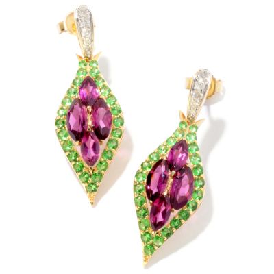 14K YG RHOD AND TSAV TEARDROP EARRINGS