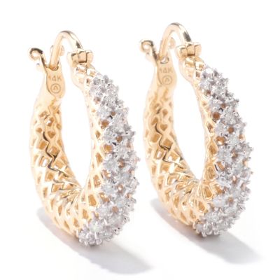 14K YG WHITE DIAMOND TAPPERED HOOP EARRING