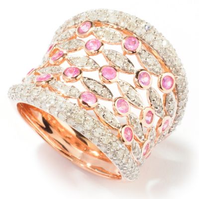 14K RG DIAMOND BAND RING WITH PINK SAPP