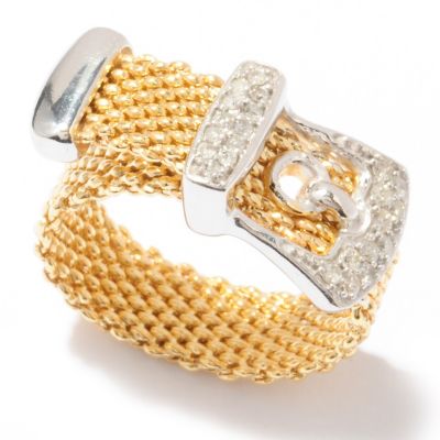 SS WITH BONDED 14K GOLD DIAMOND BUCKLE RING