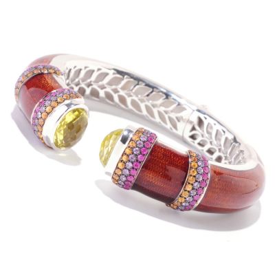 BALISSIMA BY EFFY STERLING SILVER LEMON QUARTZ, PINK & YELLOW SAPPHIRE BANGLE