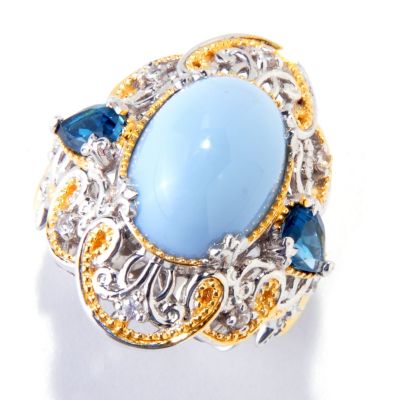 SS/PALL RING BLUE OPAL w/ LONDON BLUE TOPAZ & WHT SAPH