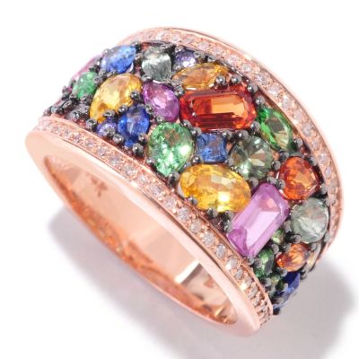 EFFY 14K ROSE GOLD DIAMOND & MULTI SAPPHIRE RING